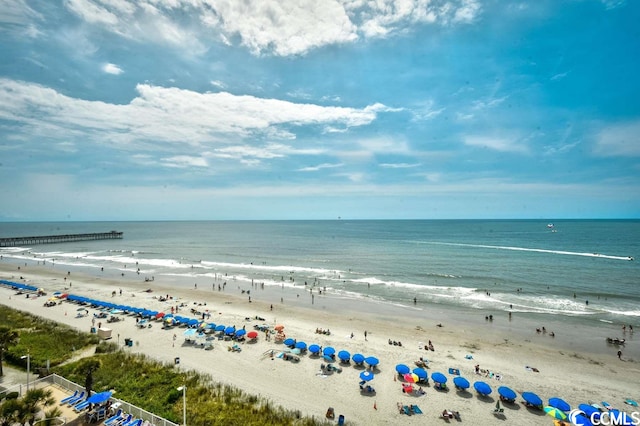 view of water feature featuring a beach view