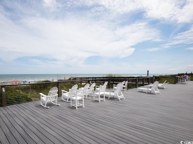 deck featuring a water view