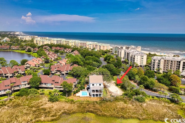 drone / aerial view featuring a water view