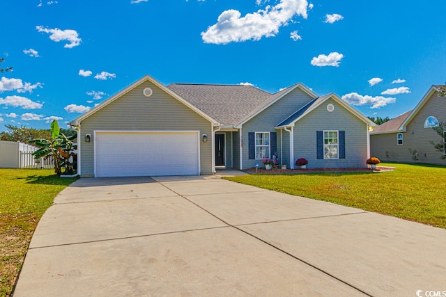 single story home with a front lawn and a garage