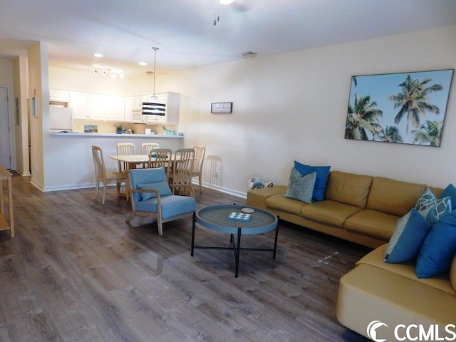 living room with dark hardwood / wood-style floors