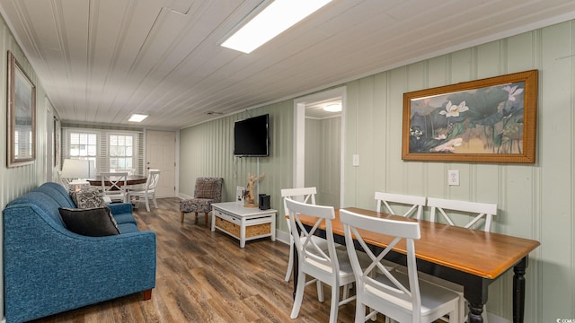 interior space with wooden ceiling and wood finished floors