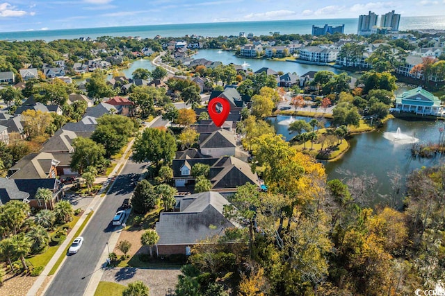 aerial view with a water view