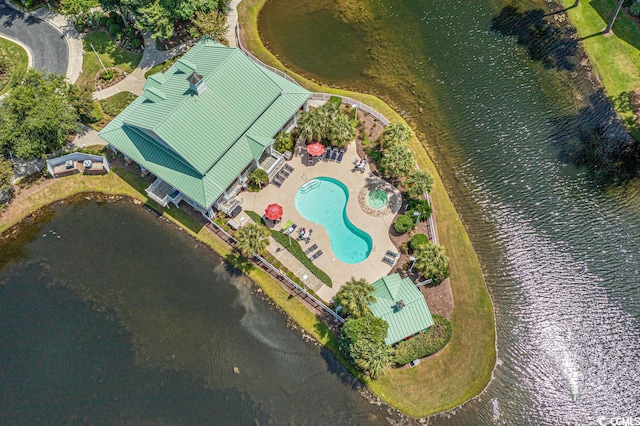 drone / aerial view featuring a water view