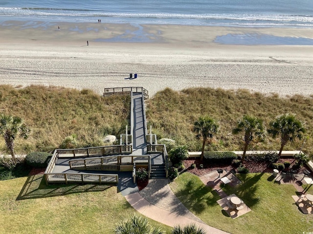 bird's eye view with a view of the beach and a water view