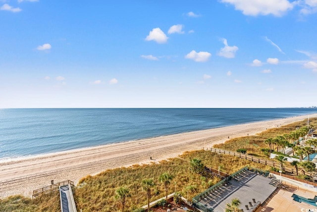 view of water feature with a beach view