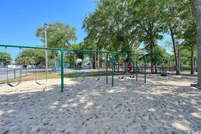 surrounding community with playground community and fence