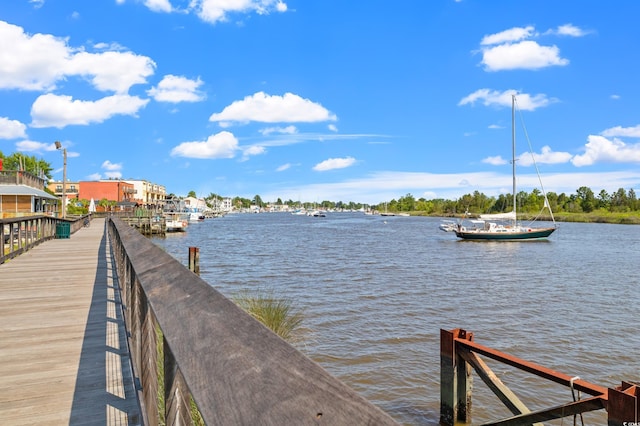 dock area with a water view