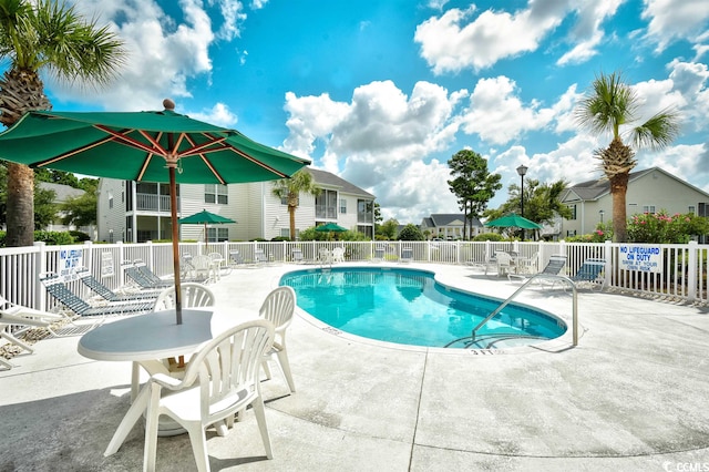 view of pool featuring a patio