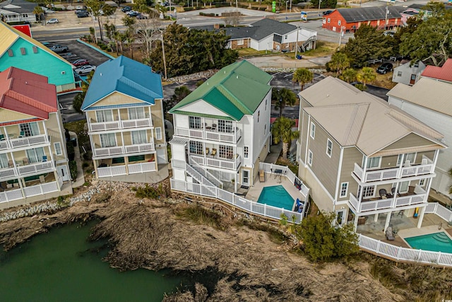 aerial view with a water view