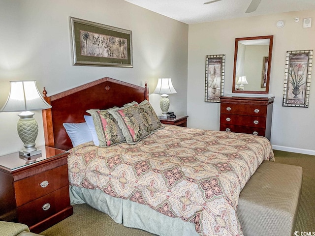 bedroom with carpet flooring and ceiling fan