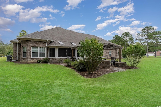 back of house with a yard, a pergola, and central air condition unit