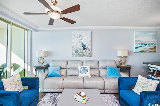 603 S Ocean Blvd Unit 1115, North Myrtle Beach, SC 29582 - living room with a ceiling fan, ornamental molding, and wood finished floors