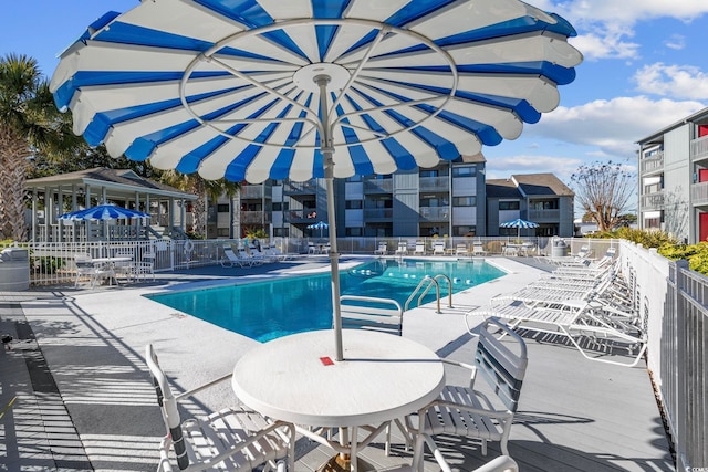 view of swimming pool with a patio