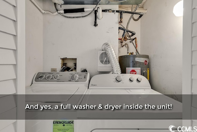 laundry room featuring hookup for an electric dryer, electric water heater, washer and dryer, and hookup for a washing machine