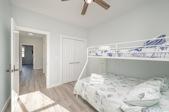 503 30th Ave N, Myrtle Beach, SC 29577 - bedroom featuring light wood-type flooring, a closet, baseboards, and ceiling fan
