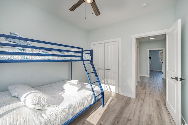 503 30th Ave N, Myrtle Beach, SC 29577 - bedroom with light wood-style floors, a closet, baseboards, and a ceiling fan