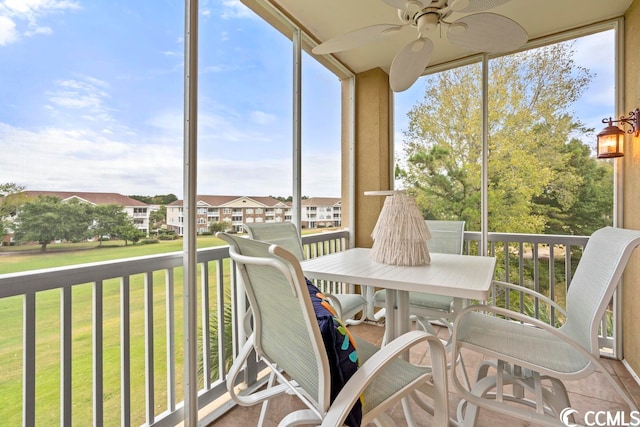 sunroom featuring plenty of natural light and ceiling fan