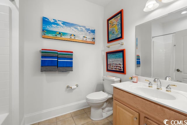 bathroom featuring vanity, toilet, and tile flooring