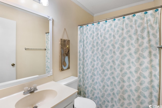 bathroom with toilet, a textured ceiling, and vanity