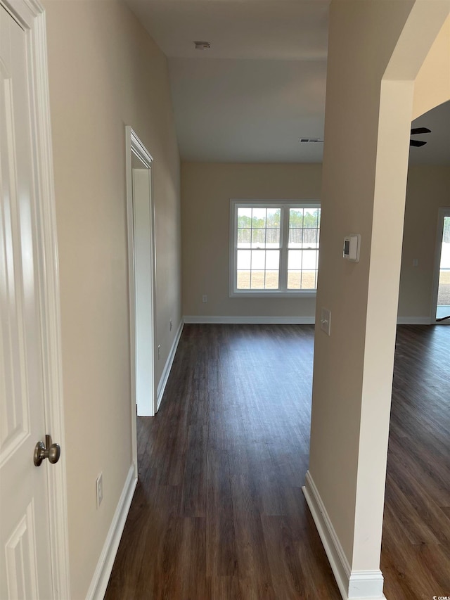 hallway featuring dark wood-type flooring