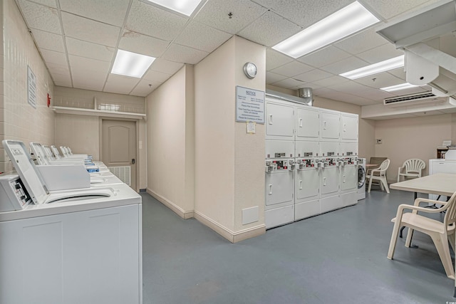 washroom featuring stacked washing maching and dryer and washing machine and dryer