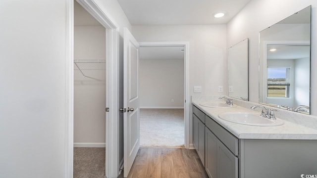 bathroom featuring hardwood / wood-style floors and vanity