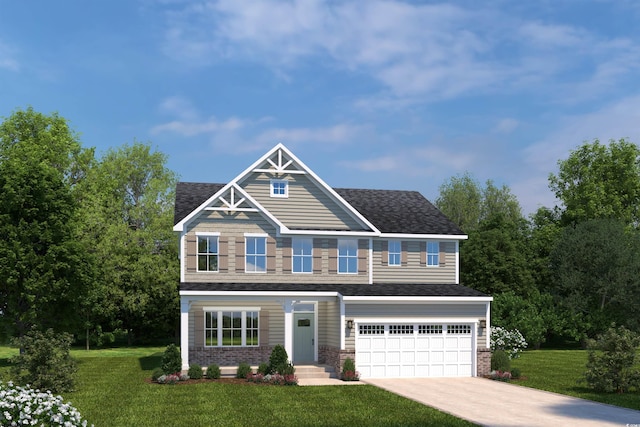 craftsman house featuring a garage and a front yard