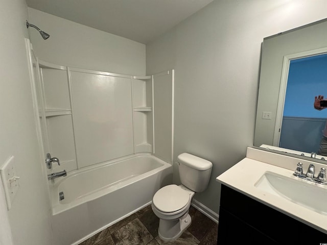 full bathroom featuring shower / tub combination, toilet, tile floors, and vanity