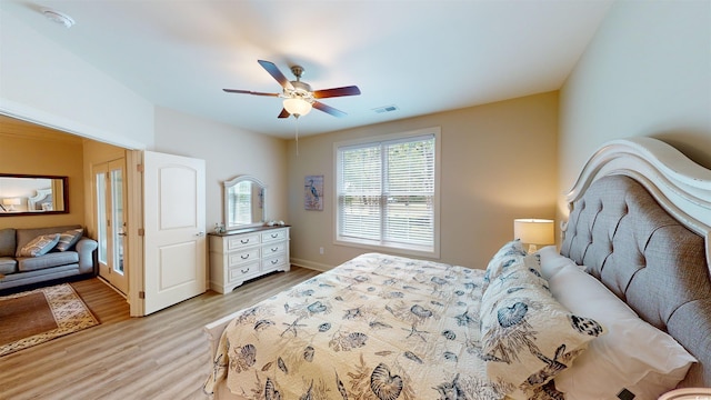 35 Delray Dr Unit 1-D, Murrells Inlet, SC 29576 - bedroom featuring ceiling fan, baseboards, light wood finished floors, and visible vents