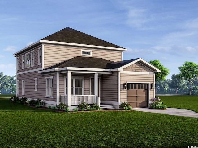 view of front of home featuring a front lawn and a garage