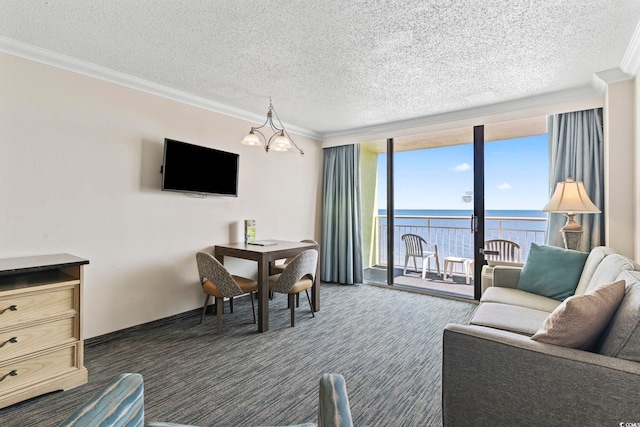 1105 S Ocean Blvd Unit 904, Myrtle Beach, SC 29577 - living room with expansive windows, a textured ceiling, and crown molding