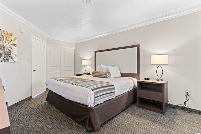 bedroom featuring crown molding and a textured ceiling