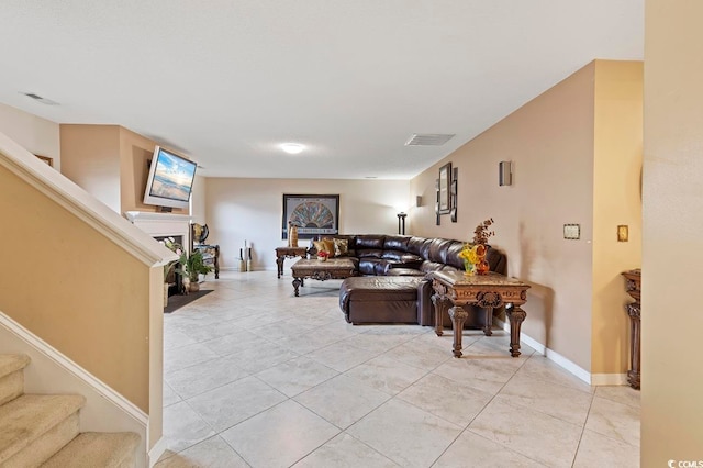 living room with light tile floors