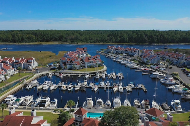 aerial view with a water view