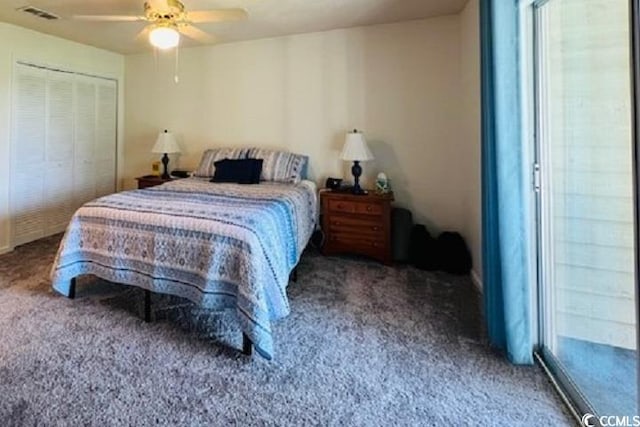 bedroom featuring carpet and ceiling fan