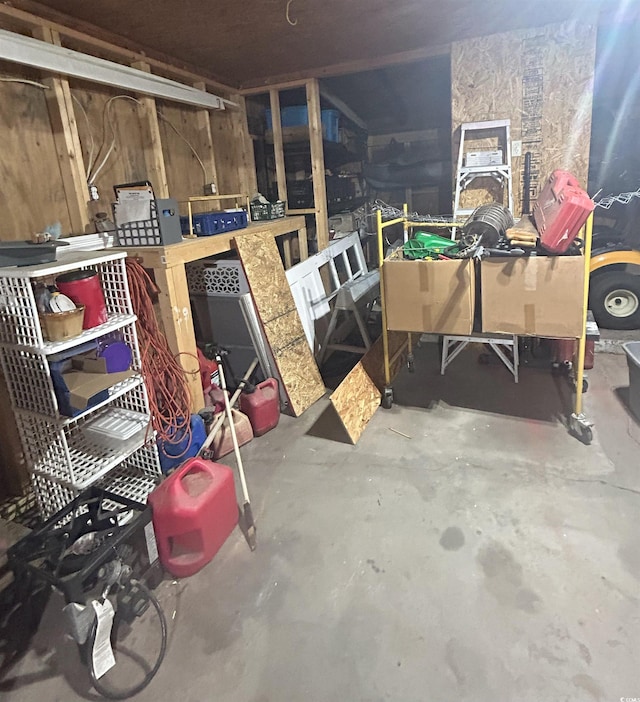 basement with a workshop area