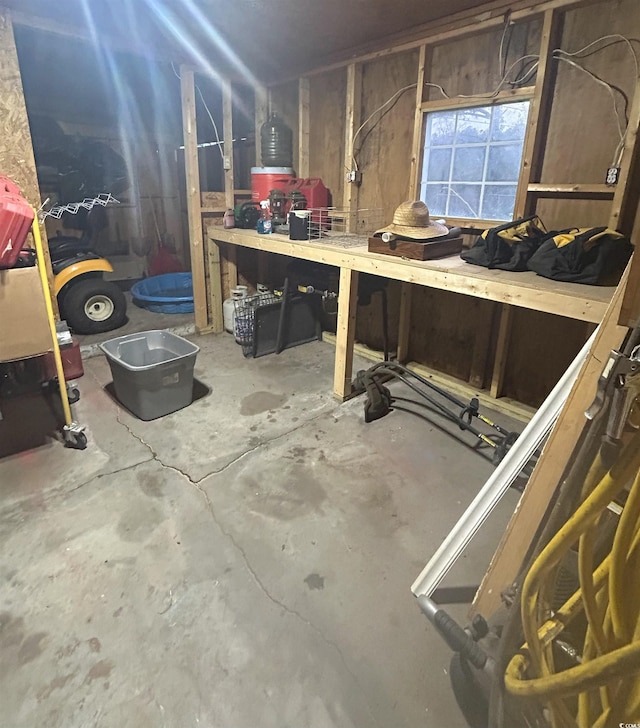 basement with a workshop area