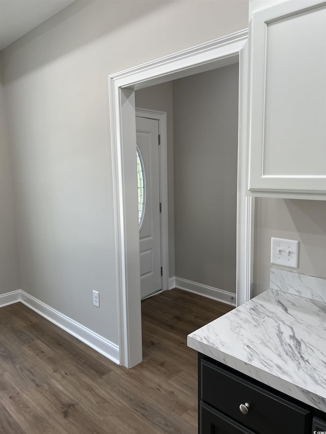 entryway featuring baseboards and dark wood-style flooring