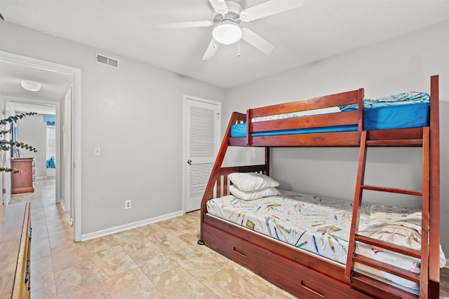 bedroom featuring ceiling fan