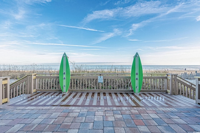 view of patio / terrace with a water view