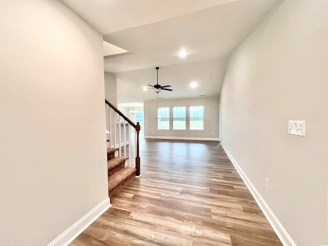 interior space featuring hardwood / wood-style flooring and ceiling fan