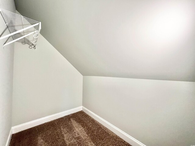 1424 Nathan Dr, Loris, SC 29569 - walk in closet featuring dark carpet and vaulted ceiling