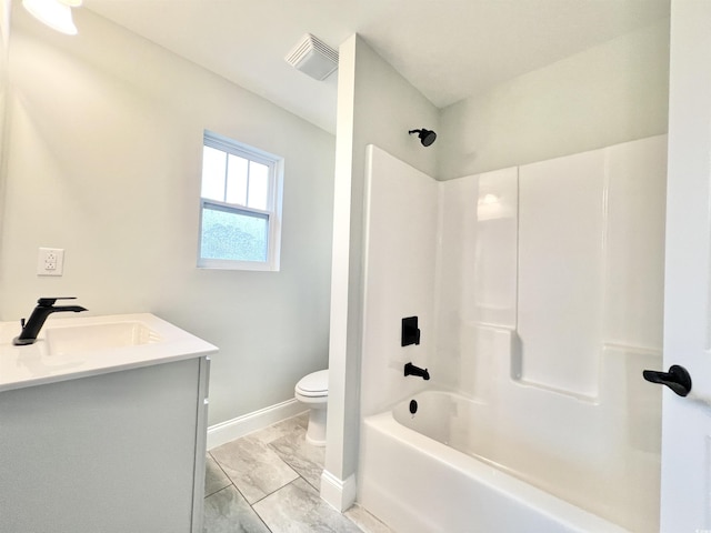 1424 Nathan Dr, Loris, SC 29569 - bathroom with visible vents, baseboards, vanity, toilet, and marble finish floor