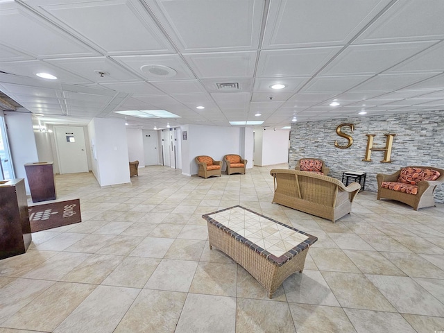 living room with light tile flooring