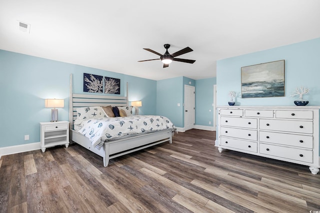 bedroom featuring ceiling fan and hardwood / wood-style floors