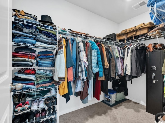 spacious closet featuring light carpet