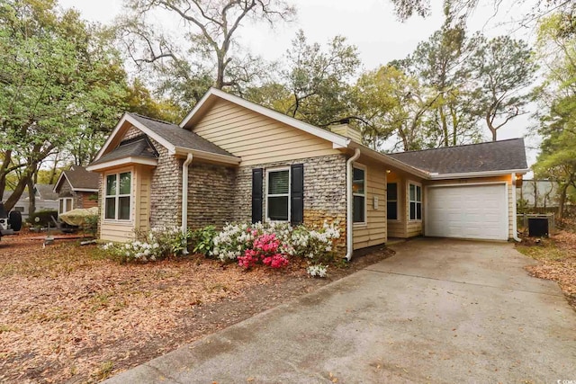 single story home with a garage