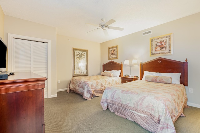 bedroom featuring carpet floors and ceiling fan