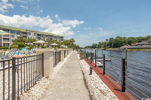 view of dock featuring a water view